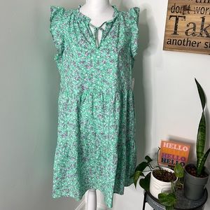 🌿NWT TiME N TRu FloRAl Green/purple Women PockeT DreSS sz M